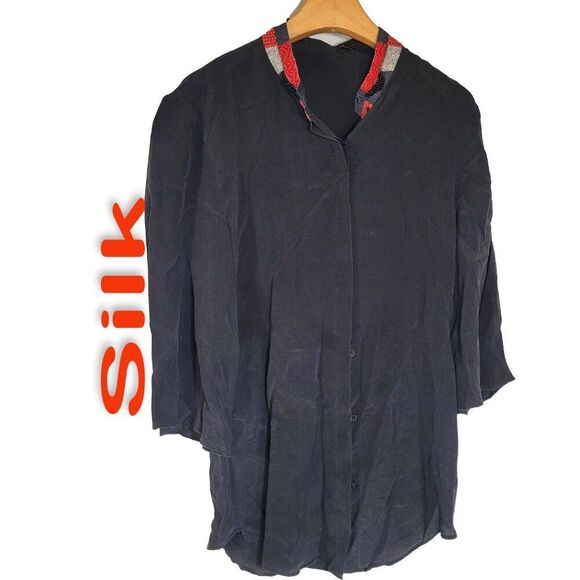 Women's 100% Silk Size XS Short Sleeve Top Button-Up Shirt SDK360 - Picture 1 of 3